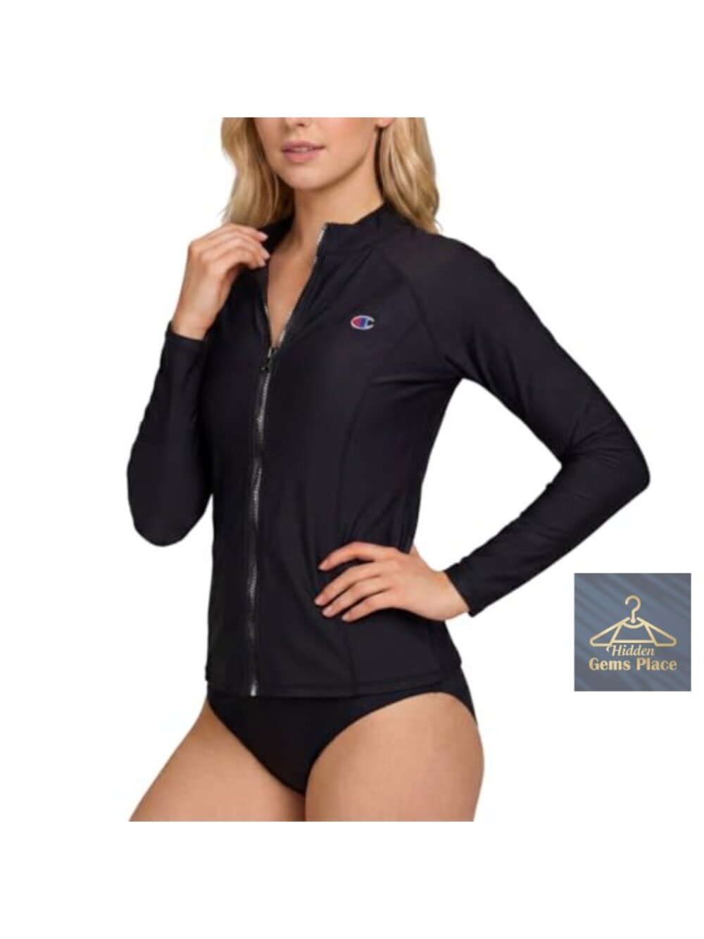 Champion Women's Long Sleeve Full-Zip Rash Guard UPF 50+ Swim Shirt